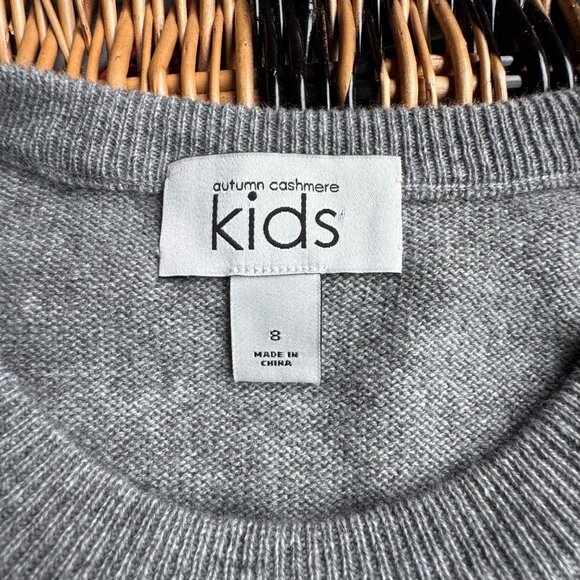 AUTUMN CASHMERE KIDS Rock N Roll Sweater Unisex 8 Leather Gray Merino Wool NWOT - Picture 6 of 8